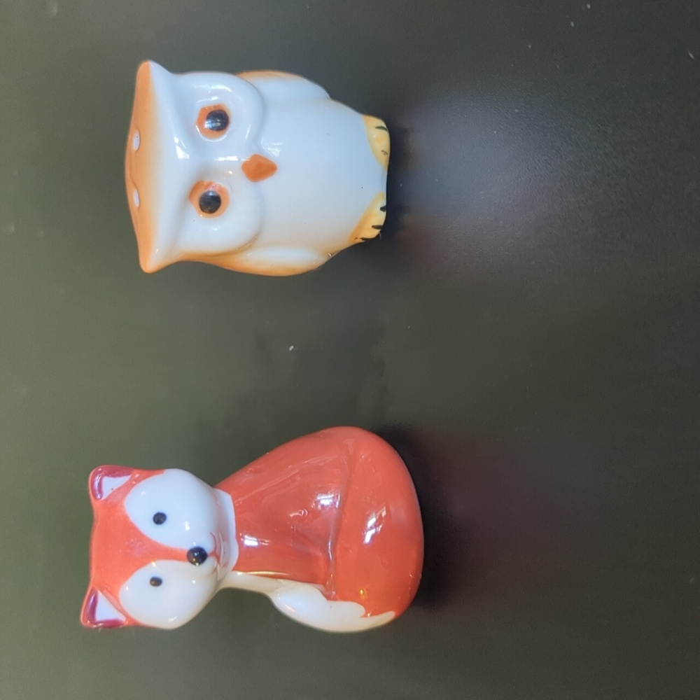 Ceramic Owl and Fox Salt and Pepper Shakers